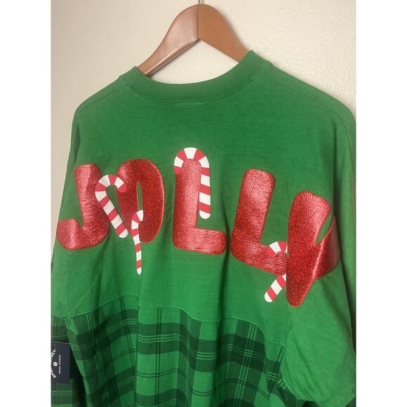 NWT Spirit Jersey Christmas JOLLY Green Plaid Long Sleeve Shirt Sz Small Medium - Picture 5 of 6